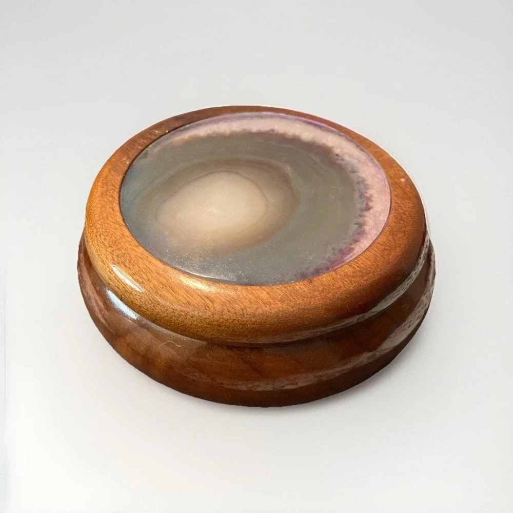 Brazilian Agate Lid Trinket Wood Jewelry Box Polished Purple Geode Brazil 4.5